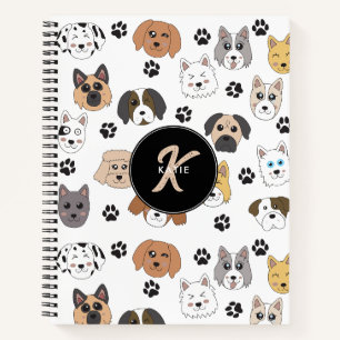 Colorful Cute Funny Dogs & Dog Paw Monogram Notebook