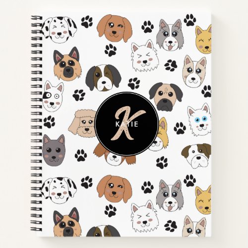 Colorful Cute Funny Dogs  Dog Paw Monogram Notebook