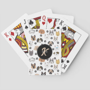 Colorful Cute Funny Dogs & Dog Paw Monogram Poker Cards