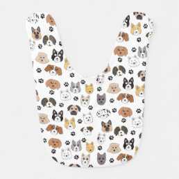 Colorful Cute Funny Dogs &amp; Dog Paw Pattern Baby Bib