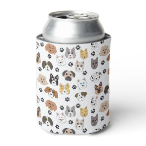 Colorful Cute Funny Dogs & Dog Paw Pattern Can Cooler