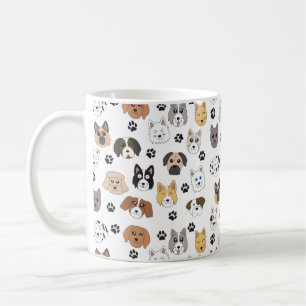 Colorful Cute Funny Dogs & Dog Paw Pattern Coffee Mug
