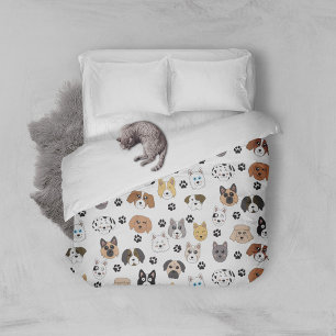 Colorful Cute Funny Dogs & Dog Paw Pattern Duvet Cover