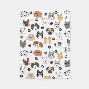 Colorful Cute Funny Dogs & Dog Paw Pattern Fleece Blanket
