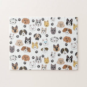 Colorful Cute Funny Dogs & Dog Paw Pattern Jigsaw Puzzle