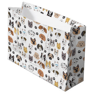 Colorful Cute Funny Dogs & Dog Paw Pattern Large Gift Bag