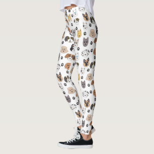 Colorful Cute Funny Dogs & Dog Paw Pattern Leggings