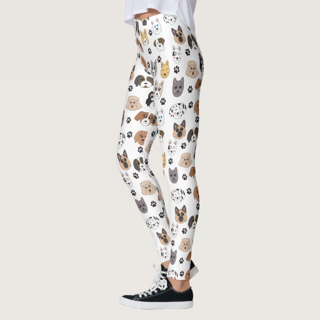 Colorful Cute Funny Dogs & Dog Paw Pattern Leggings (Left)