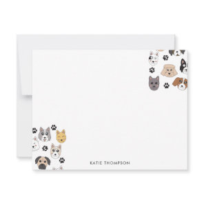 Colorful Cute Funny Dogs & Dog Paw Pattern Note Card