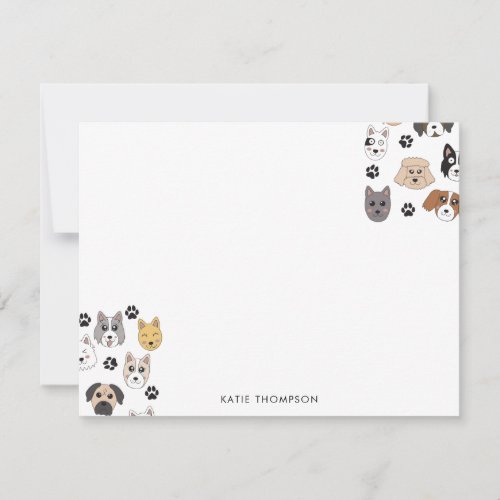 Colorful Cute Funny Dogs  Dog Paw Pattern Note Card