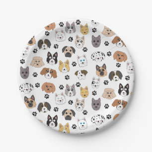 Colorful Cute Funny Dogs & Dog Paw Pattern Paper Plates