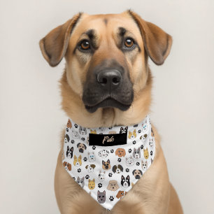 Colorful Cute Funny Dogs & Dog Paw Pattern Pet Bandana Collar