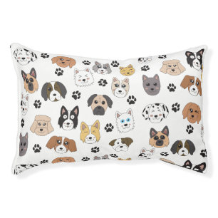 Colorful Cute Funny Dogs & Dog Paw Pattern Pet Bed