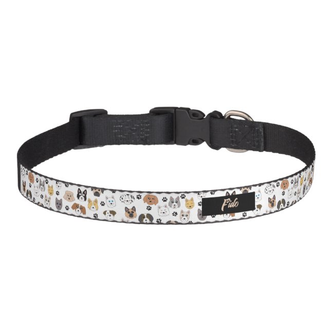Colorful Cute Funny Dogs & Dog Paw Pattern Pet Collar (Front)