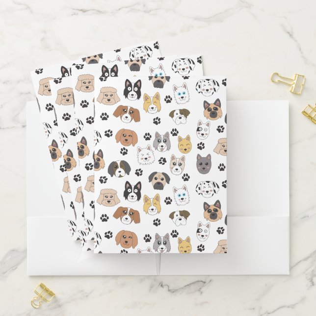 Colorful Cute Funny Dogs & Dog Paw Pattern Pocket Folder (In Situ)