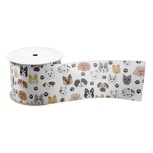 Colorful Cute Funny Dogs  Dog Paw Pattern Satin Ribbon