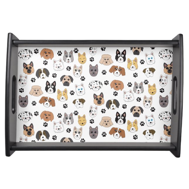 Colorful Cute Funny Dogs & Dog Paw Pattern Serving Tray (Front)