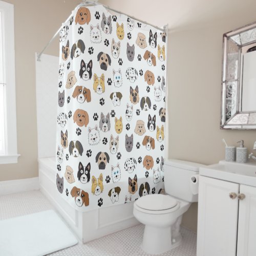 Colorful Cute Funny Dogs  Dog Paw Pattern Shower Curtain