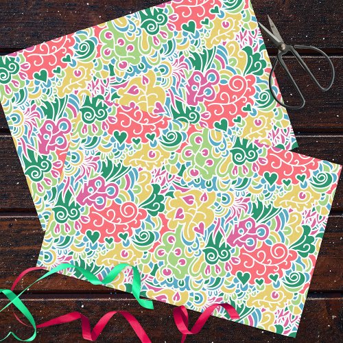 Colorful Cute Groovy Joyful Doodle Art Pattern Tissue Paper