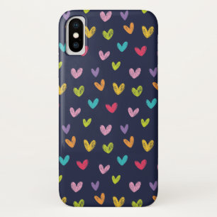 Colorful Cute Hand Drawn Hearts Pattern iPhone X Case