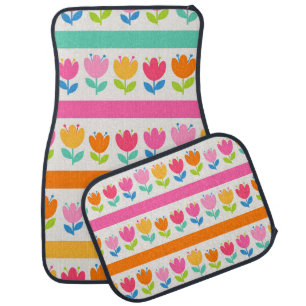 Colorful cute hand drawn tulips seamless pattern w car floor mat