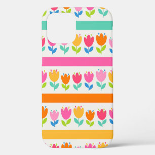 Colorful cute hand drawn tulips seamless pattern w iPhone 12 case