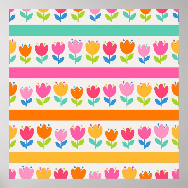 Colorful cute hand drawn tulips seamless pattern w poster (Front)