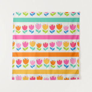 Colorful cute hand drawn tulips seamless pattern w tapestry