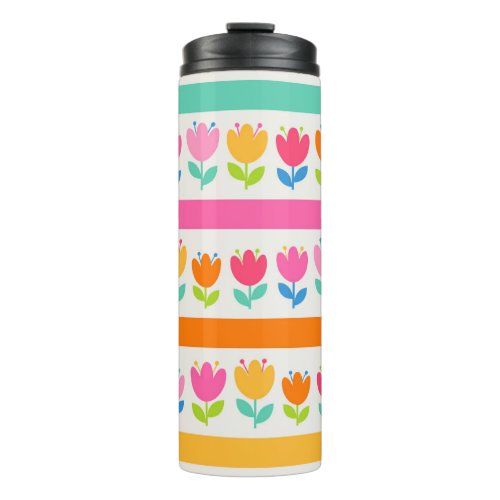 Colorful cute hand drawn tulips seamless pattern w thermal tumbler