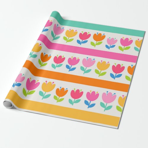 Colorful cute hand drawn tulips seamless pattern w wrapping paper