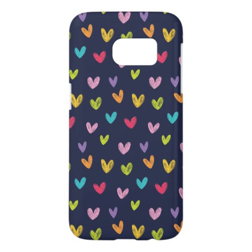 Colorful Cute Hand Drawn Valentines Hearts Pattern Samsung Galaxy S7 Case