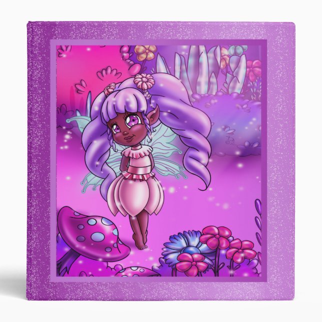 Colorful Cute Happy African American Fairy 3 Ring Binder (Front)