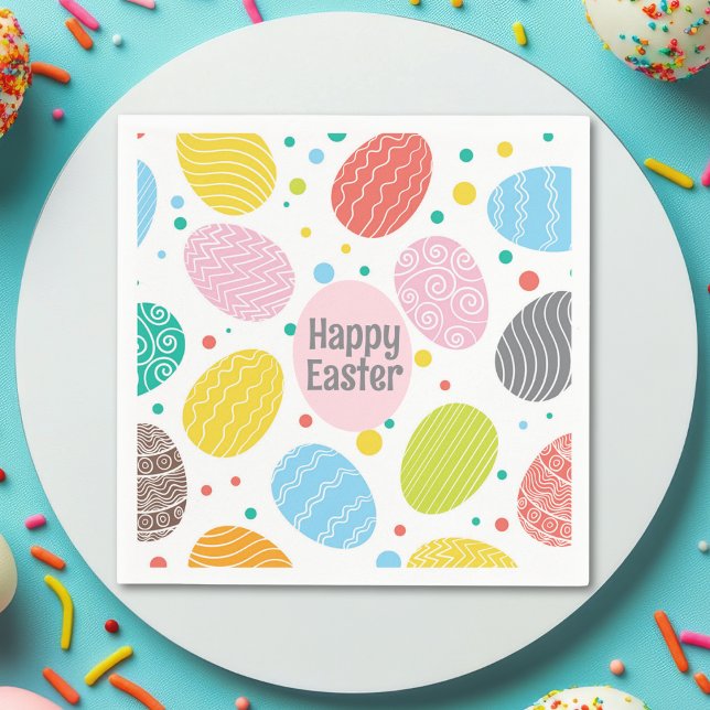 Colorful Cute HAPPY EASTER Eggs Fun Napkins (Creator Uploaded)
