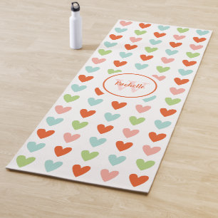 Colorful Cute Heart Monogram Yoga Mat