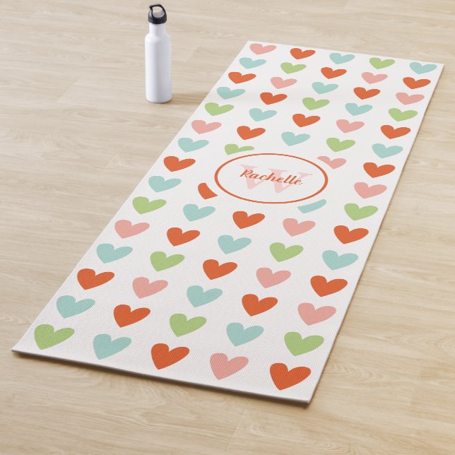 Colorful Cute Heart Monogram Yoga Mat (In Situ)