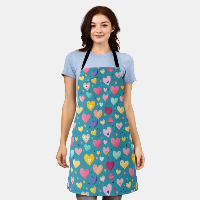 Colorful Cute Heart Pattern Apron (Worn)
