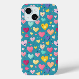 Colorful Cute Heart Pattern iPhone 15 Case