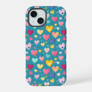 Colorful Cute Heart Pattern iPhone 15 Case