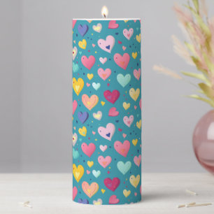 Colorful Cute Heart Pattern Pillar Candle