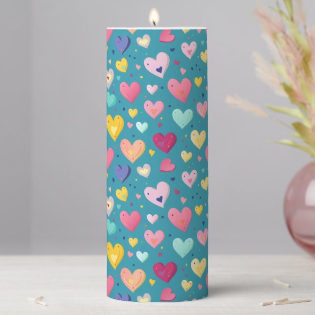 Colorful Cute Heart Pattern Pillar Candle (In Situ)