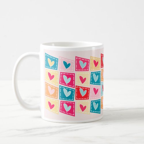 Colorful Cute Heart Pattern Valentines Day Coffee Mug