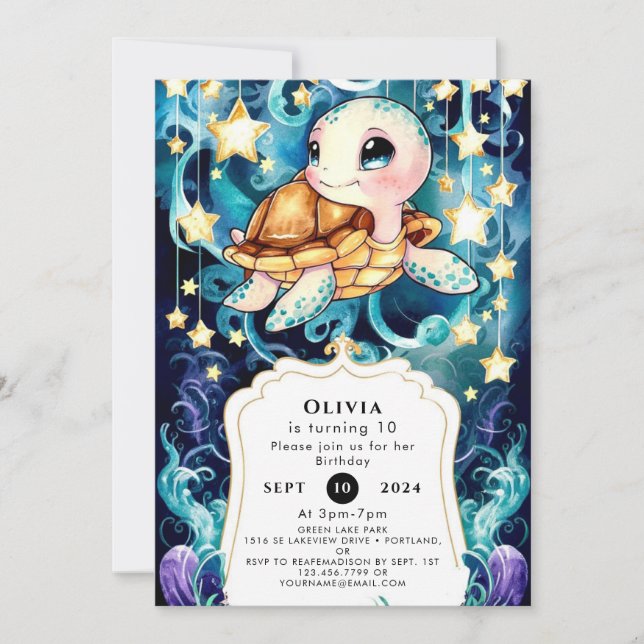 Colorful Cute Kids' Turtle Birthday Invitation (Front)