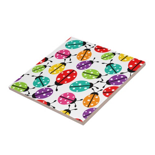 Colorful Cute Lady Bug Seamless Pattern Ceramic Tile