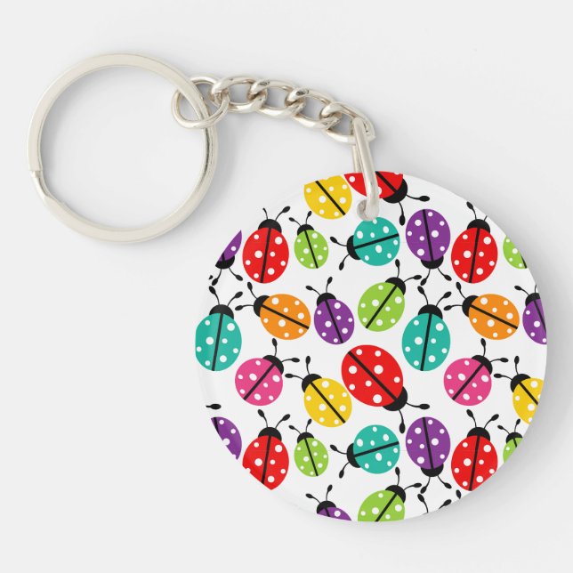 Colorful Cute Lady Bug Seamless Pattern Keychain (Front)