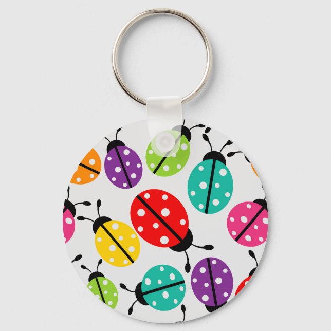 Colorful Cute Lady Bug Seamless Pattern Keychain (Front)