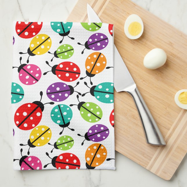 Colorful Cute Lady Bug Seamless Pattern Kitchen Towel (Quarter Fold)