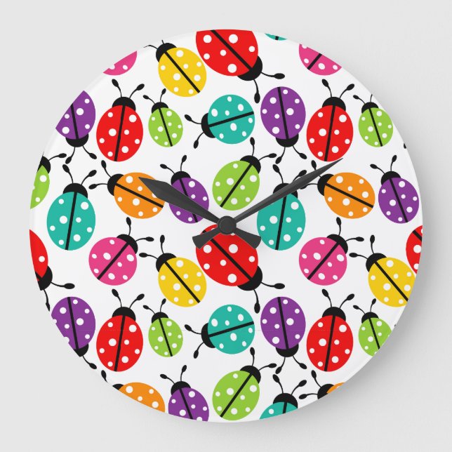 Colorful Cute Lady Bug Seamless Pattern Large Clock (Front)