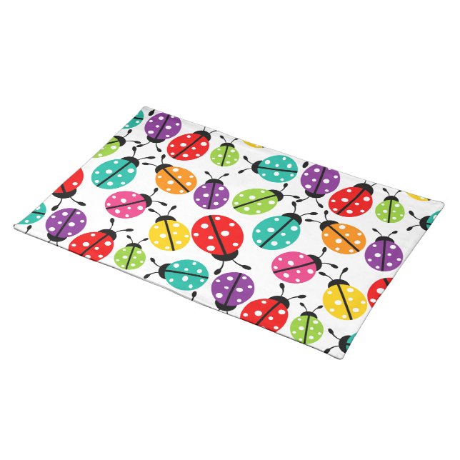 Colorful Cute Lady Bug Seamless Pattern Placemat (On Table)