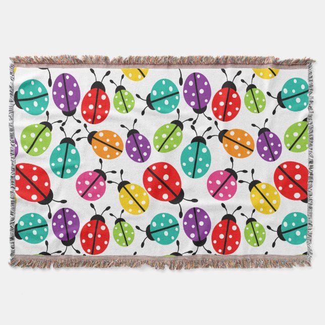 Colorful Cute Lady Bug Seamless Pattern Throw Blanket (Front)