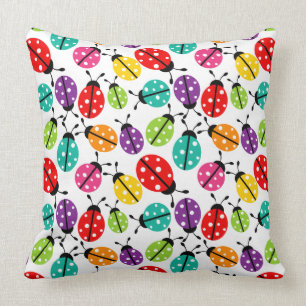Colorful Cute Lady Bug Seamless Pattern Throw Pillow